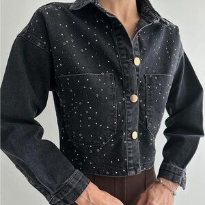 Zara Black Denim Studded Jacket